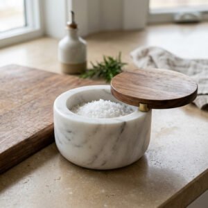 Marble & Acacia Salt Cellar