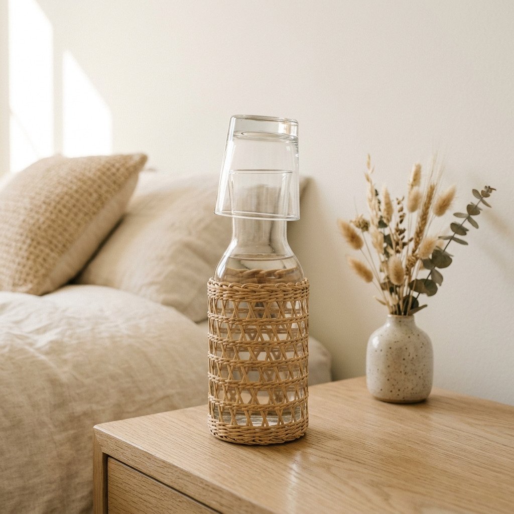 Rattan-Wrapped Glass Carafe