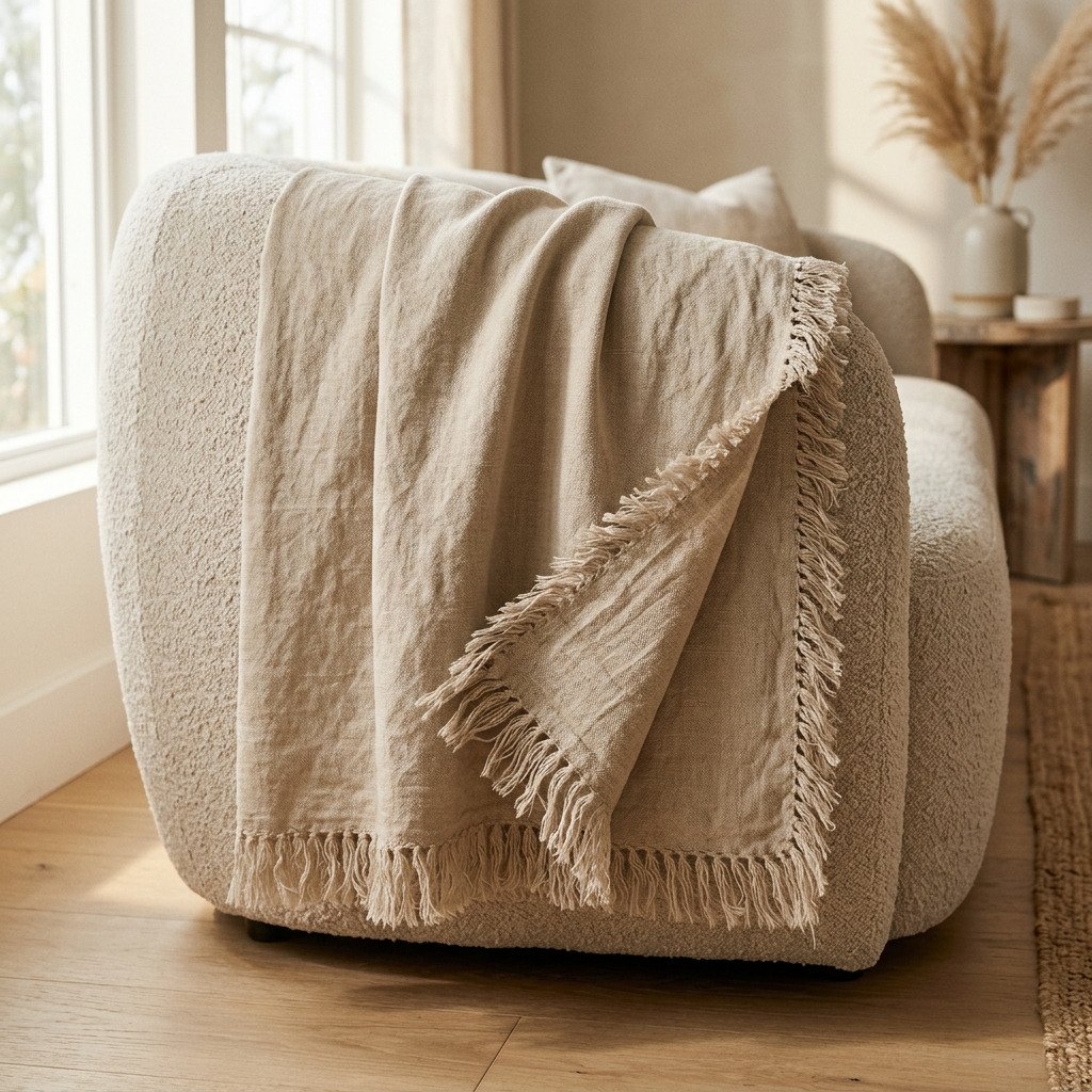 Washed Linen Throw Blanket