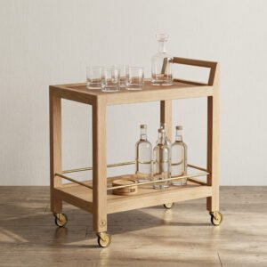 Solid Oak Rolling Bar Cart